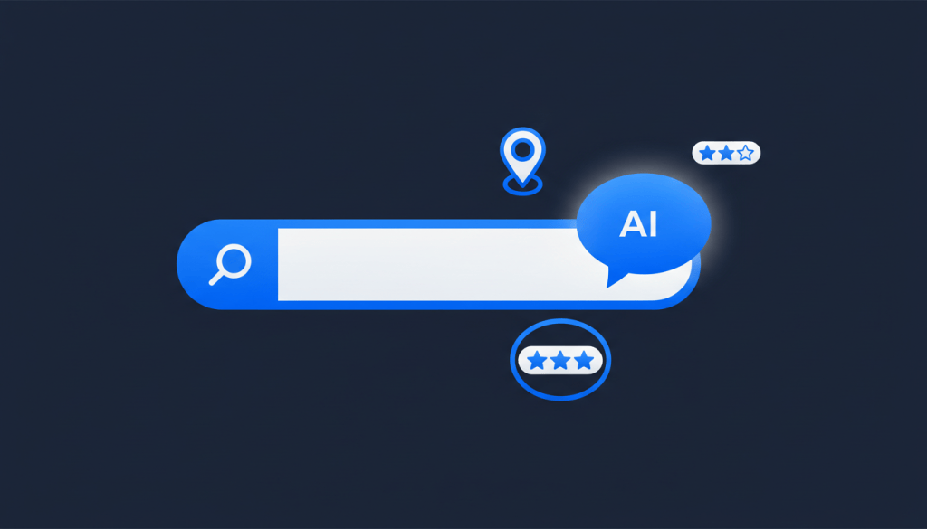 Ilustración de un negocio local que aparece en Google y es recomendado por asistentes de inteligencia artificial